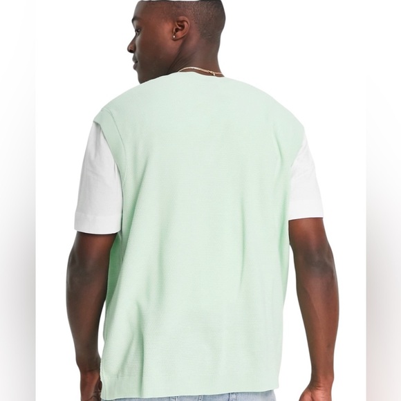 ASOS Design Mens Lightweight Knitted V-Neck Tank Vest Size Medium in Sage Green - Picture 2 of 10